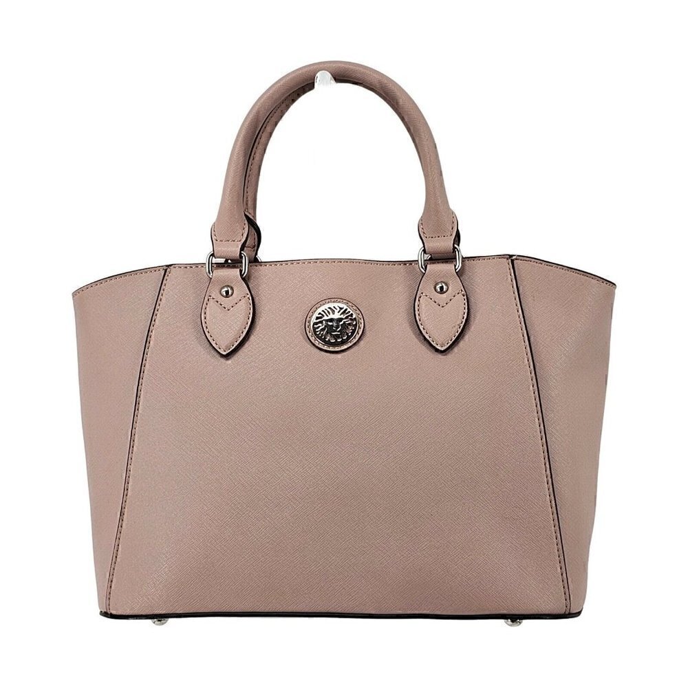 ANNE KLEIN Pink Footed Cross Hatched Faux Leather Satchel with Crossbody Strap